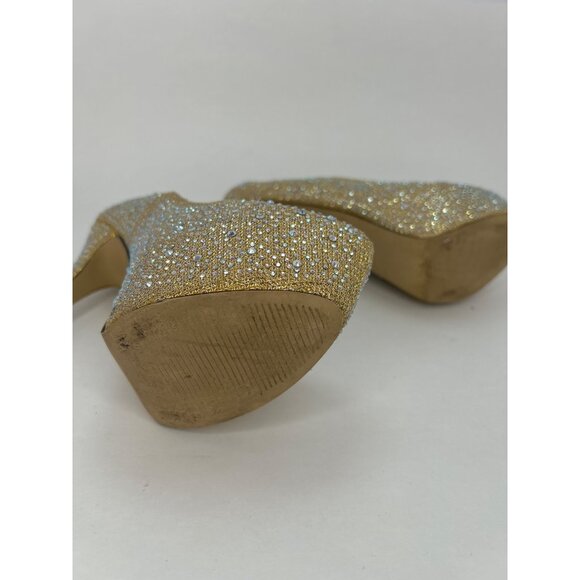 Eye Candie Women's Size 8 Gold Rhinestone Platform Stiletto ‎ Glam Party Pumps - Picture 11 of 16